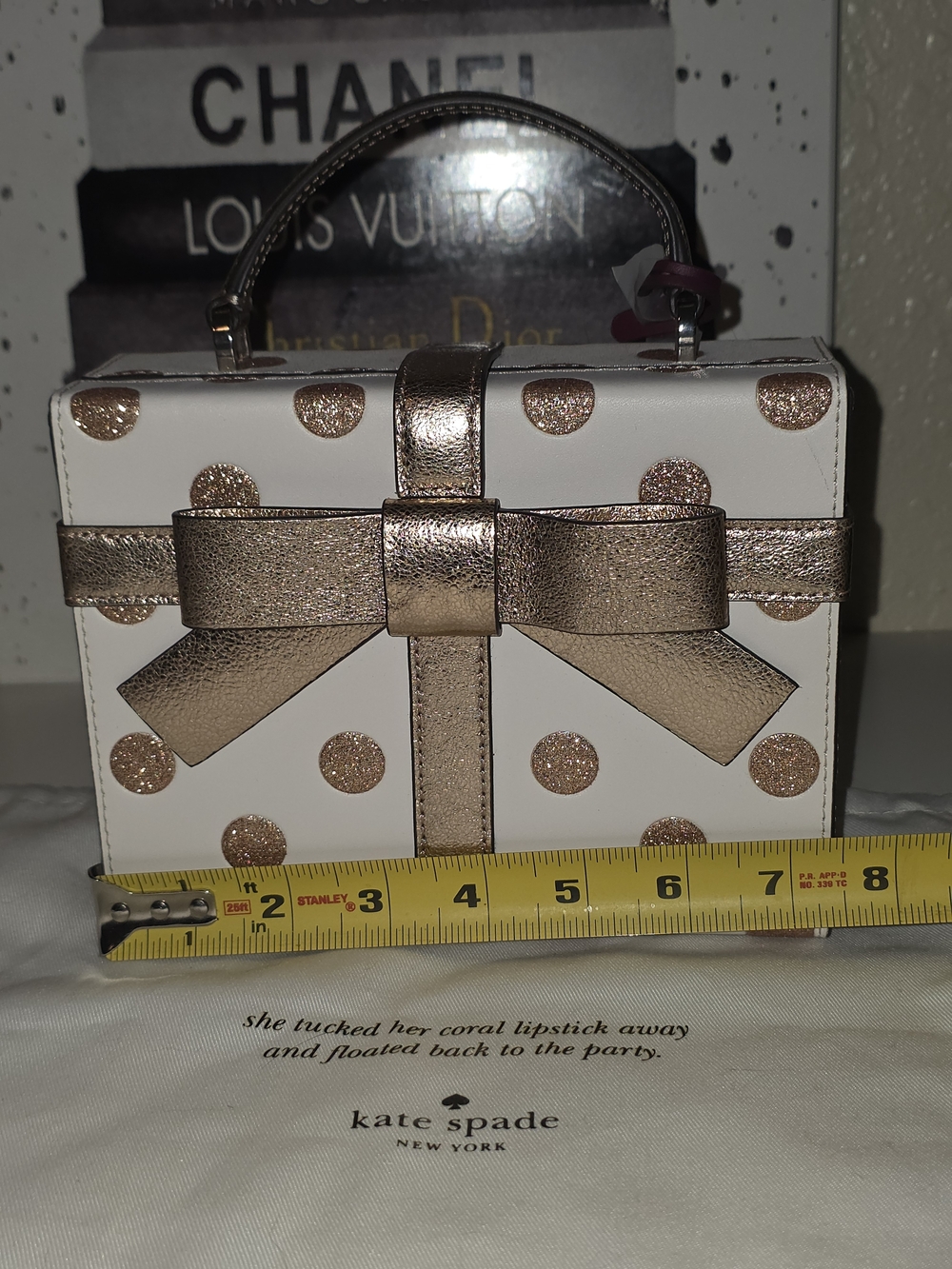 kate spade White Mini Box Bag with Rose Gold Bow & Polka Dots - Picture 3 of 12
